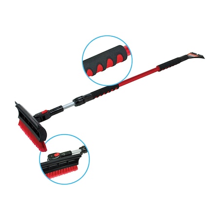 Emsco Group 60in Telescoping Snowbroom and Ice Scraper, One Touch Pivoting Head and Enhanced Foam Grip 1721-1